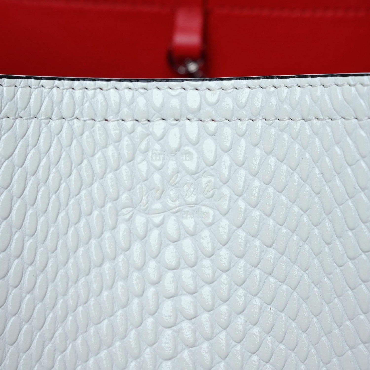 Christian Louboutin Calfskin Jurassic Embossed Spiked Cabarock Shopper Tote White 8 of 13