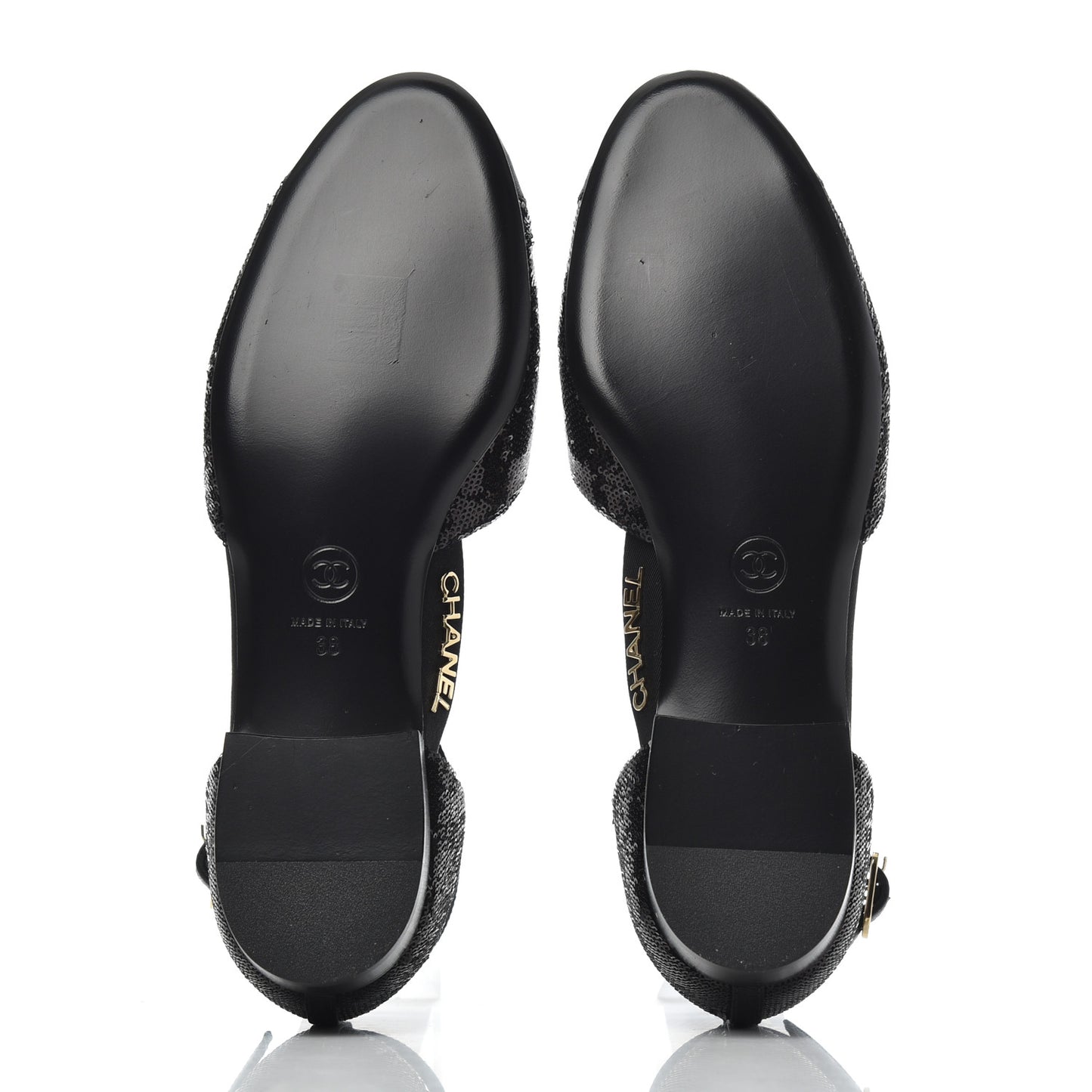 Sequin Grosgrain Cap Toe CC Ankle Strap Sandals 38 Black