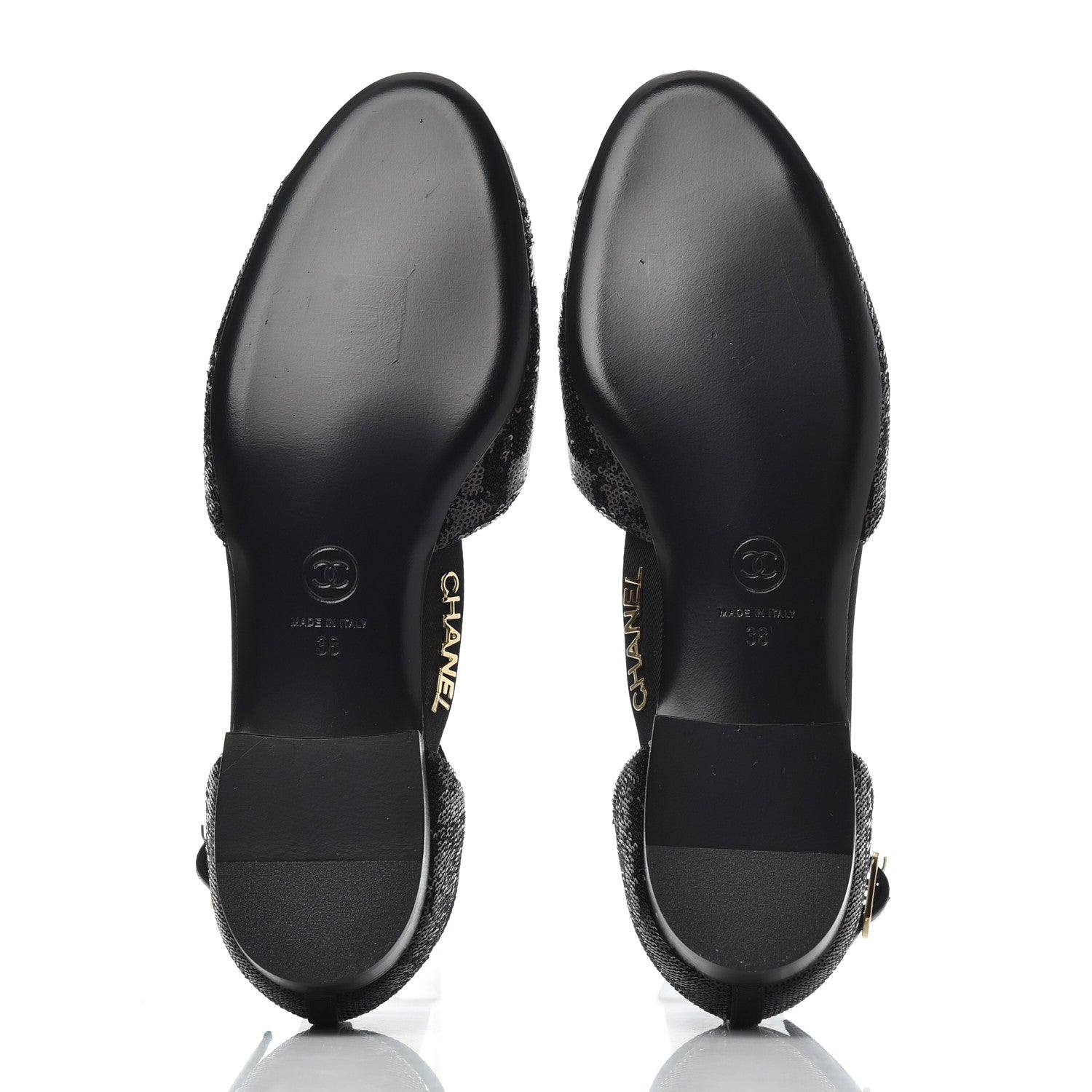 Chanel Sequin Grosgrain Cap Toe CC Ankle Strap Sandals 38 Black 5 of 9