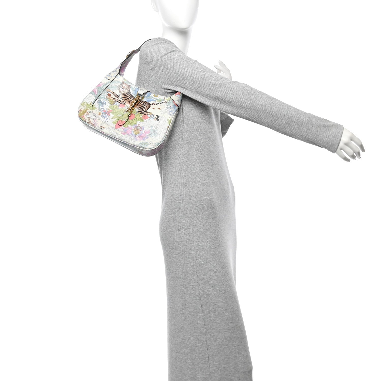 Gucci New Shangai Calfskin Tiger Savanah Small Jackie 1961 Hobo Chalky White Multicolor 2 of 10