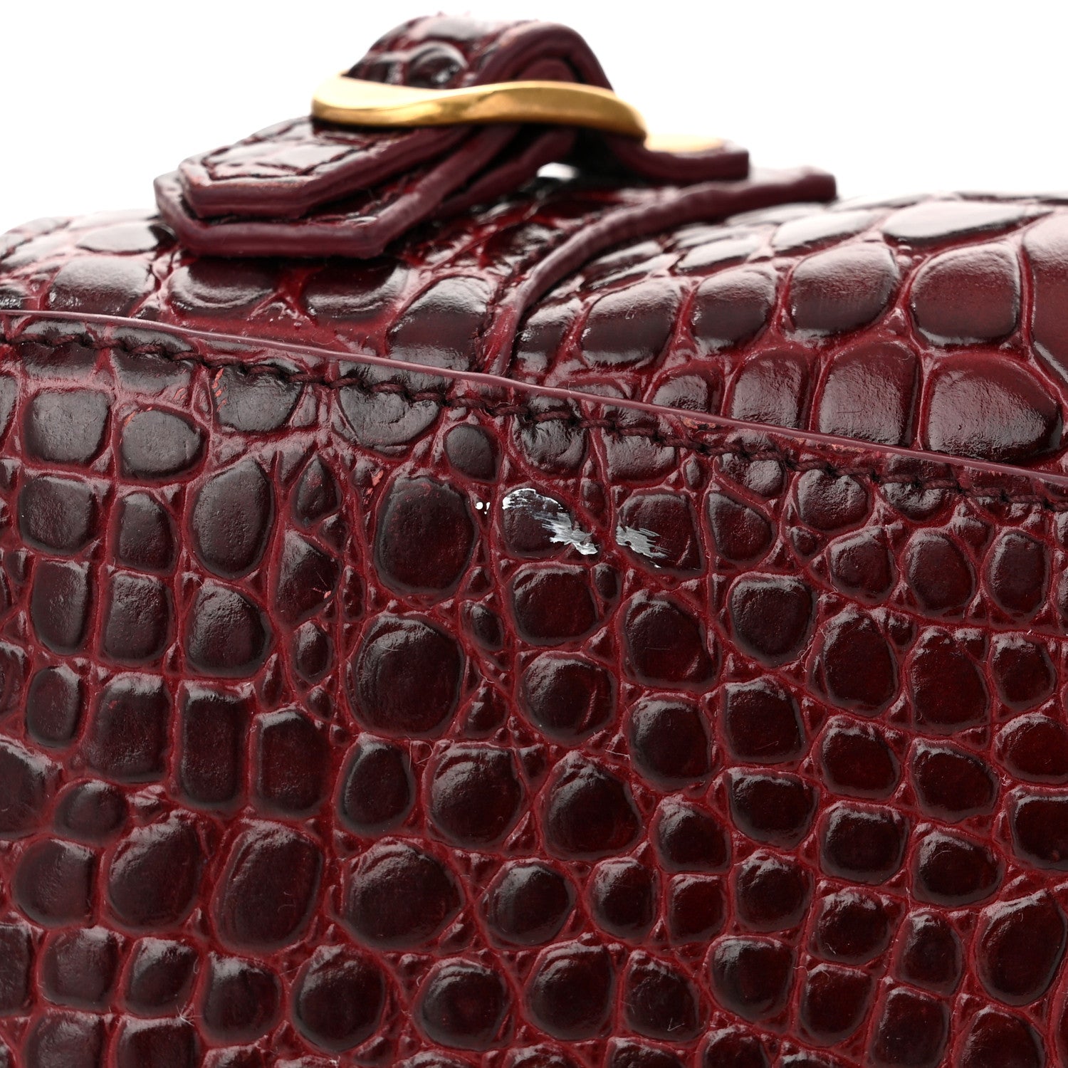 Balenciaga Shiny Supple Calfskin Crocodile Embossed Classic Gold Hardware S City Dark Red 10 of 10