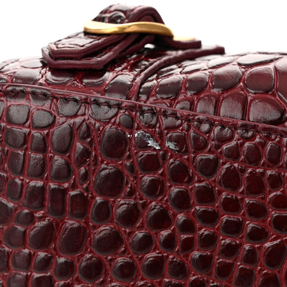 Balenciaga Shiny Supple Calfskin Crocodile Embossed Classic Gold Hardware S City Dark Red 10 of 10