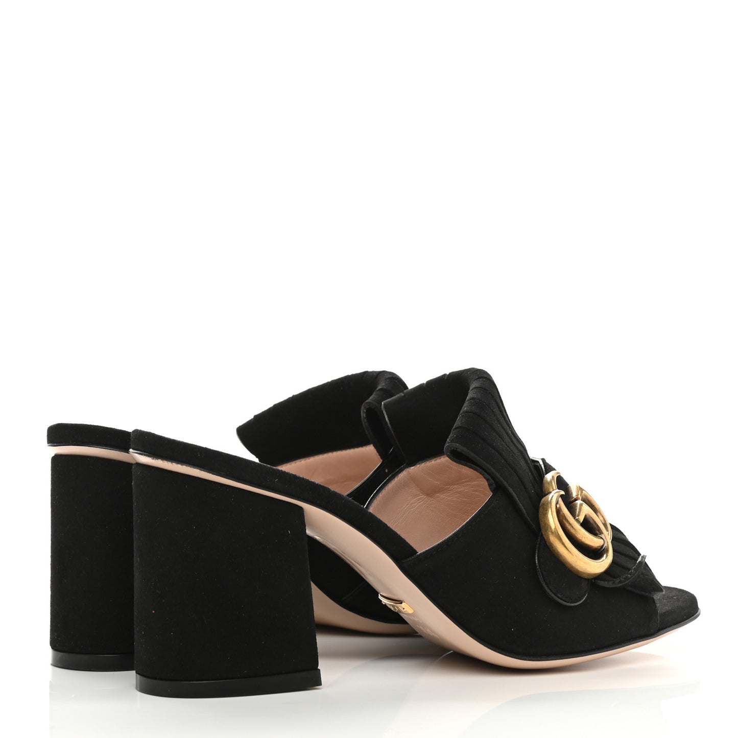 Kid Scamosciato GG Marmont Fringe 75mm Slide Sandals 35.5 Black