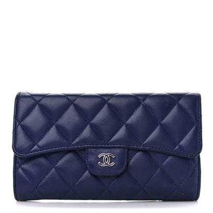 Chanel Lambskin Quilted Large Gusset Flap Wallet Blue 1 of 12
