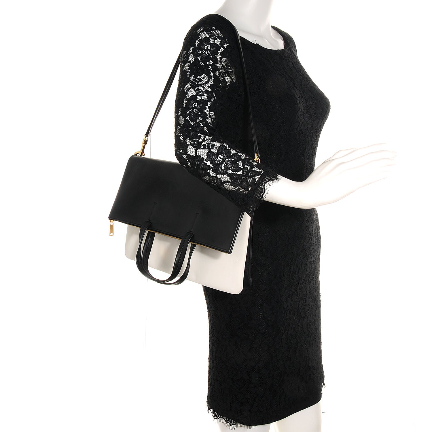 Celine Calfskin Folded Cabas Black White 2 of 9