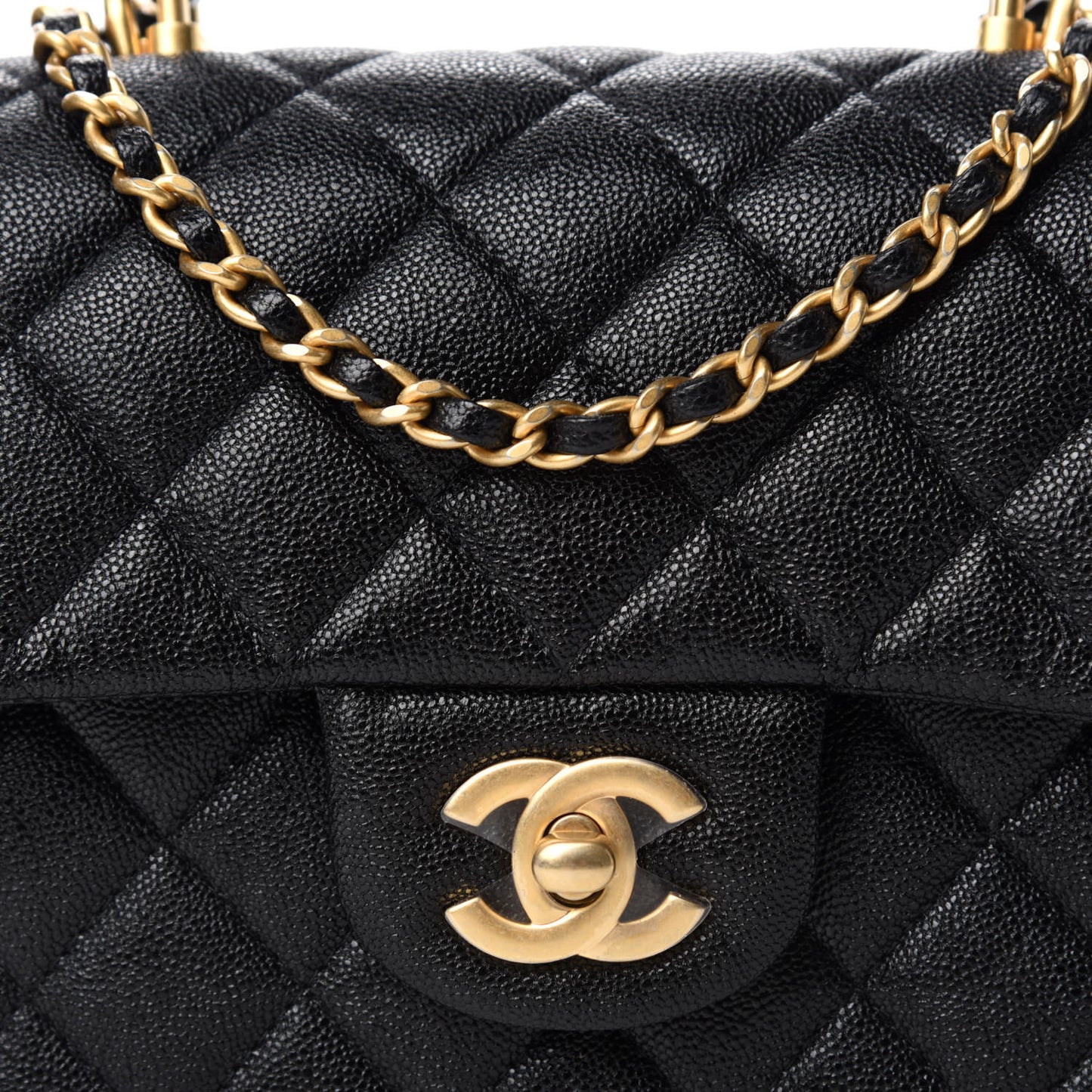 Caviar Quilted Mini Top Handle Rectangular Flap Black
