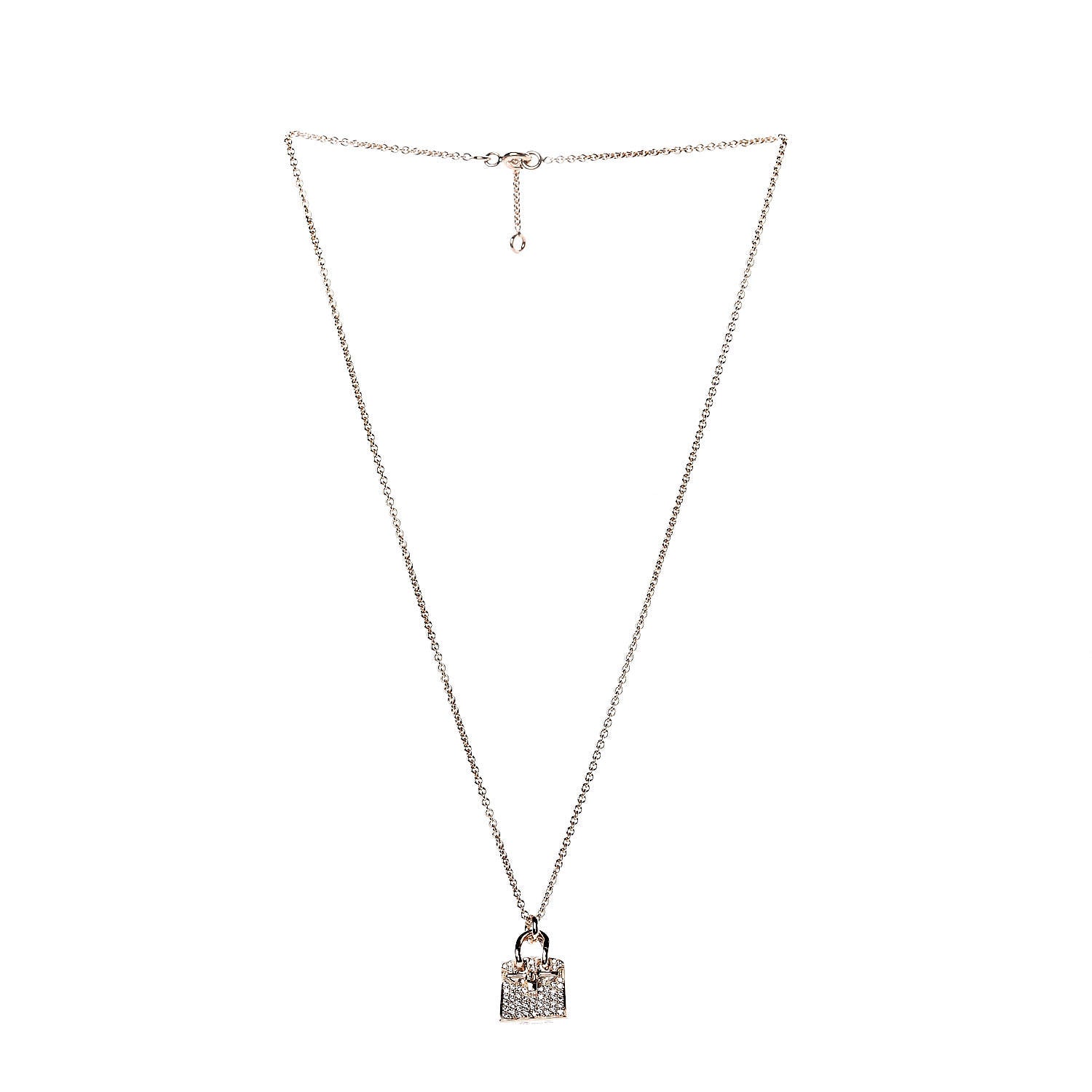 Hermes 18K Rose Gold Diamond Birkin Amulette Pendant Necklace 3 of 7