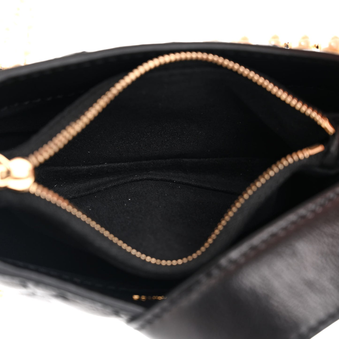 Calfskin Quilted Pearl Chain Love Symbols Mini Bag Black