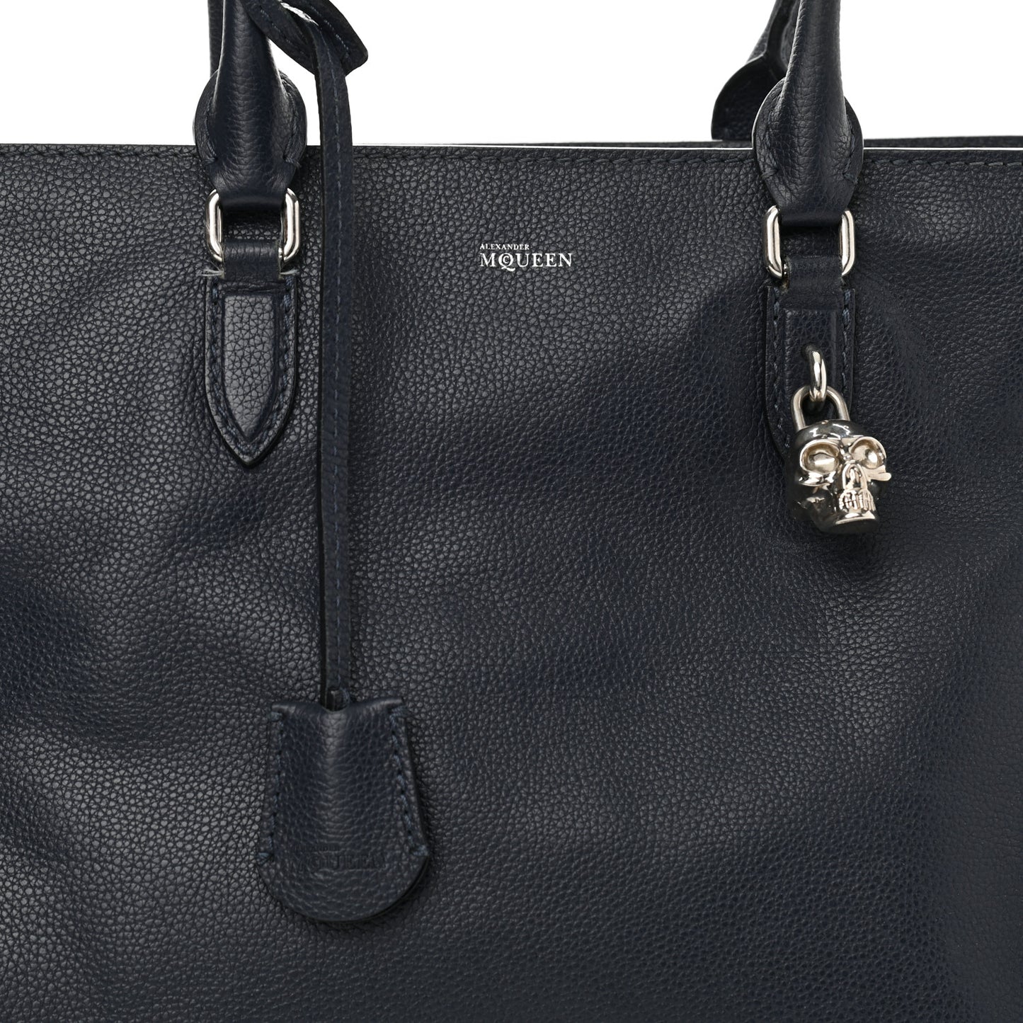 Pebbled Calfskin Large Skull Padlock Zip Around Tote Navy