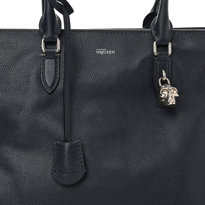 Alexander McQueen Pebbled Calfskin Large Skull Padlock Zip Around Tote Navy 8 of 15