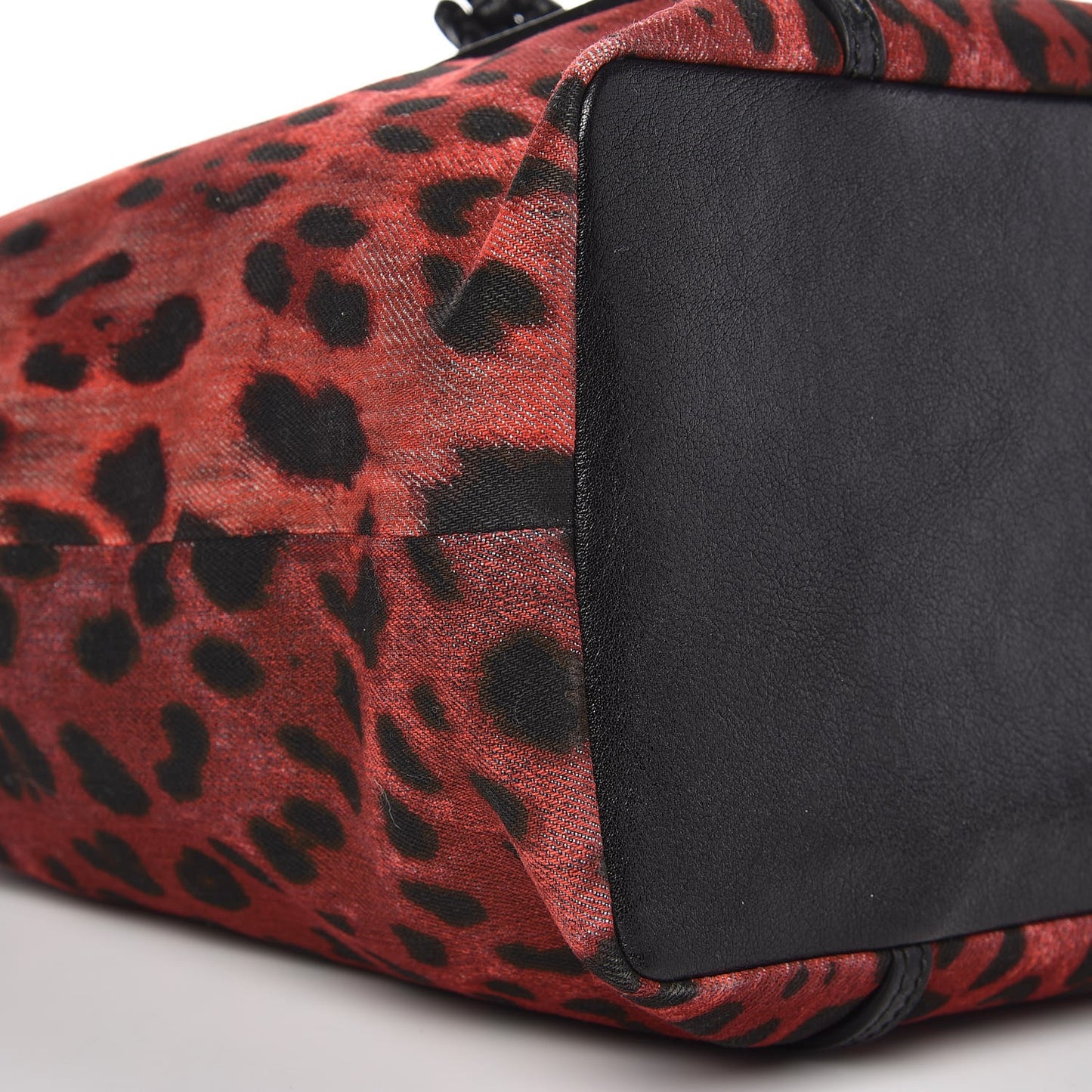 Denim Leopard Print Shopping Tote Red