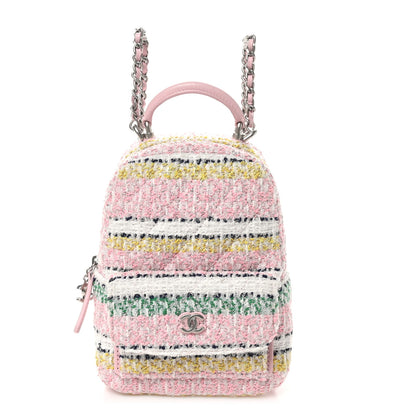 Chanel Metallic Tweed Quilted CC Mini Classic Backpack White Multicolor 1 of 10