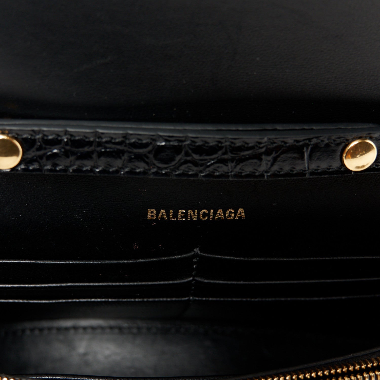 Balenciaga Shiny Calfskin Crocodile Embossed Hourglass Chain Bag Black 6 of 11