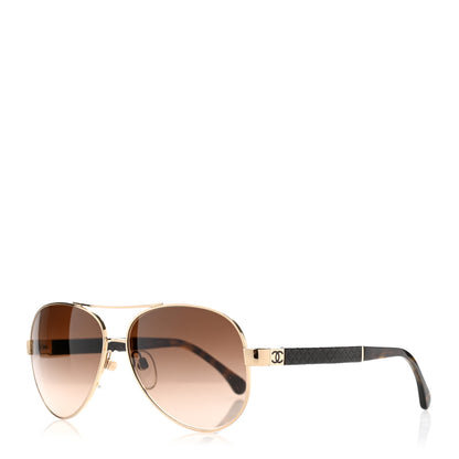 Chanel Lambskin Quilted CC Aviator Sunglasses 4195-Q Brown Gold 1 of 6