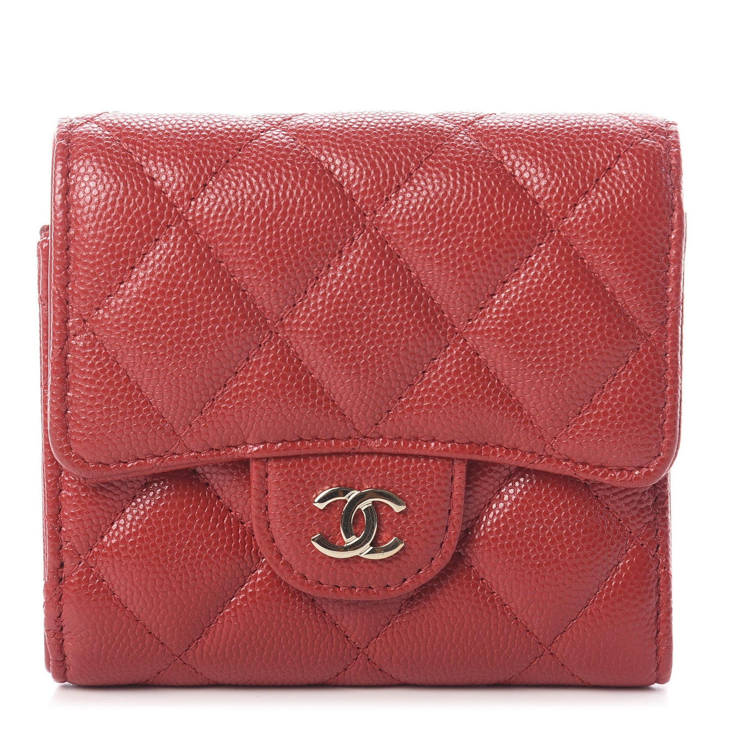 Iridescent Caviar Quilted Small Flap Wallet Red