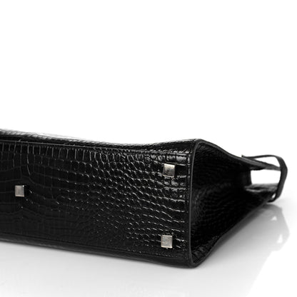 Saint Laurent Shiny Calfskin Crocodile Embossed Small Manhattan Shopper Tote Black 9 of 9