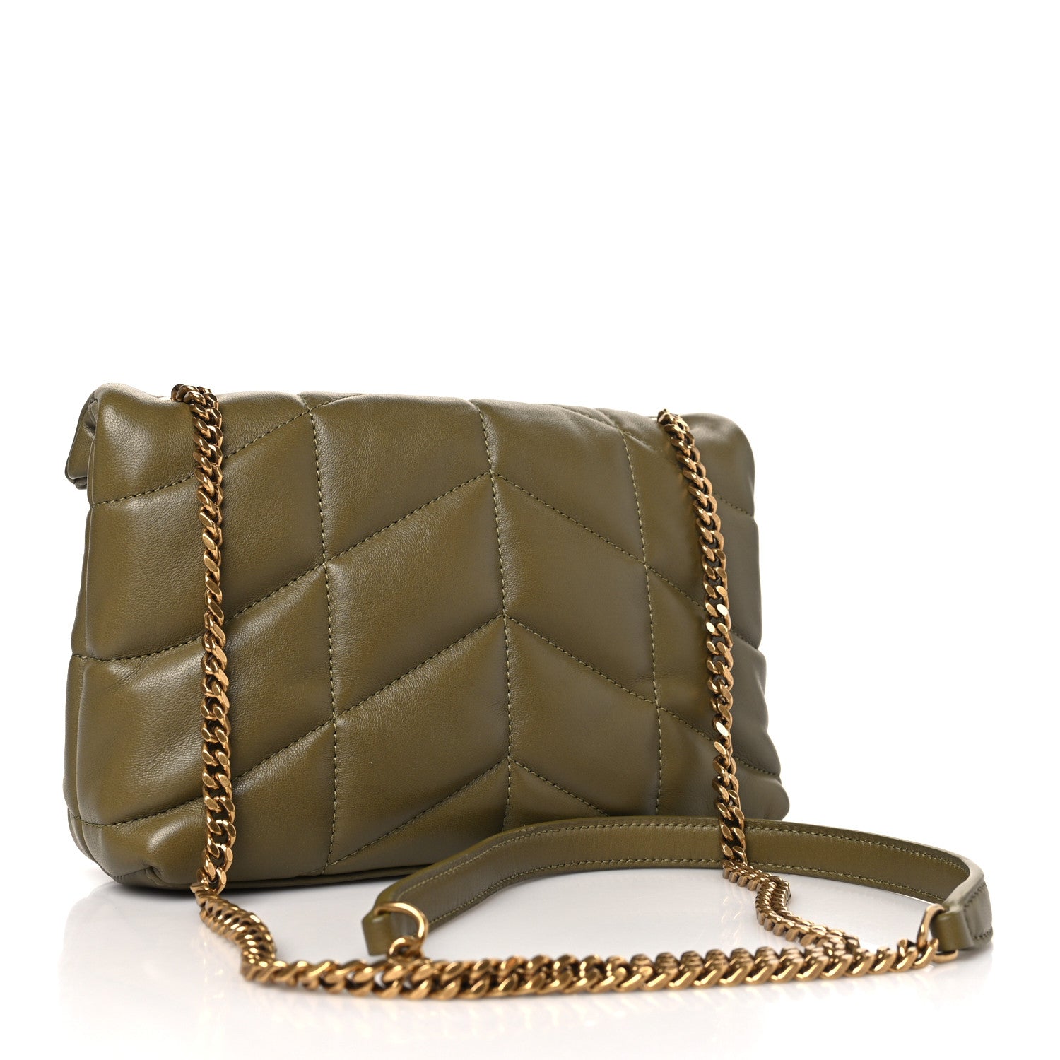 Saint Laurent Lambskin Quilted Toy Loulou Puffer Monogram Chain Satchel Hazel Green 3 of 9