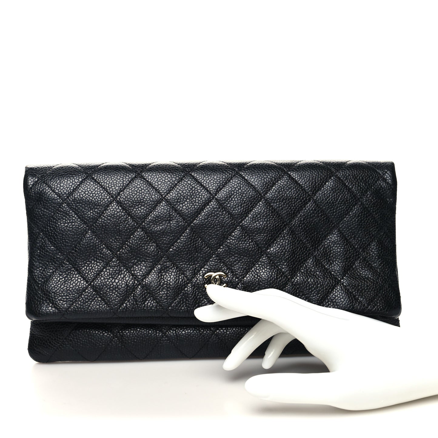 Caviar Quilted CC Beauty Clutch Black