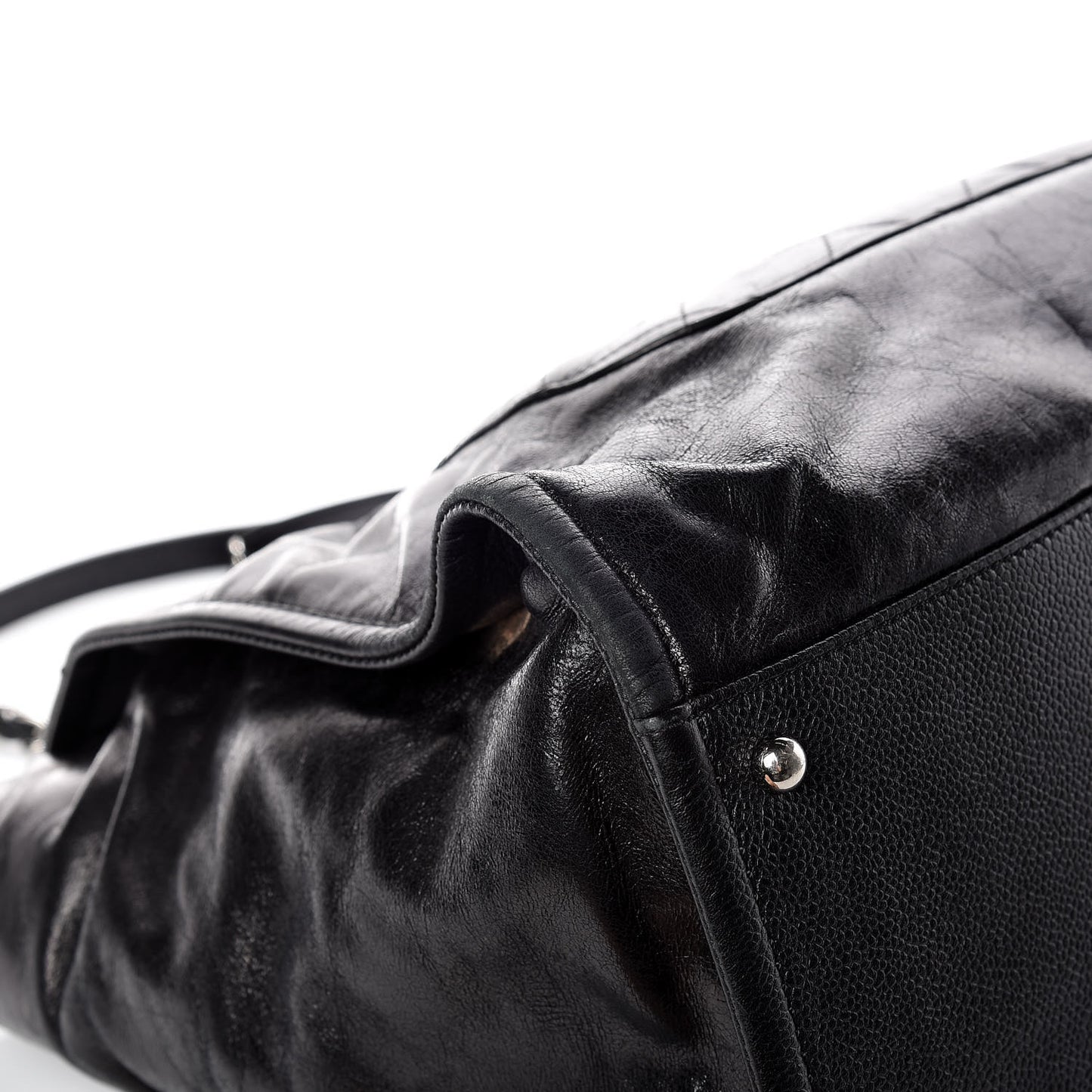 Glazed Calfskin Large Deauville Tote Black