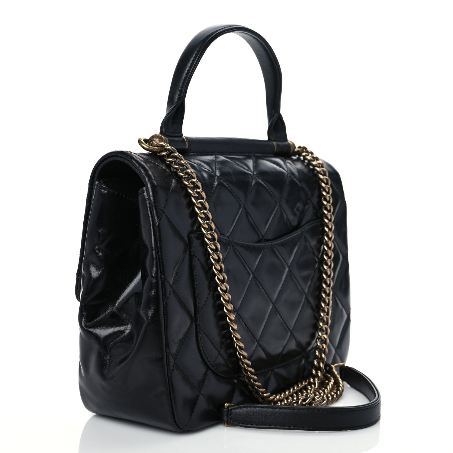 Chanel Glazed Calfskin Quilted Medium Gold Bar Top Handle Flap Black 2 of 10