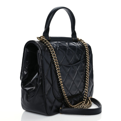 Chanel Glazed Calfskin Quilted Medium Gold Bar Top Handle Flap Black 2 of 10