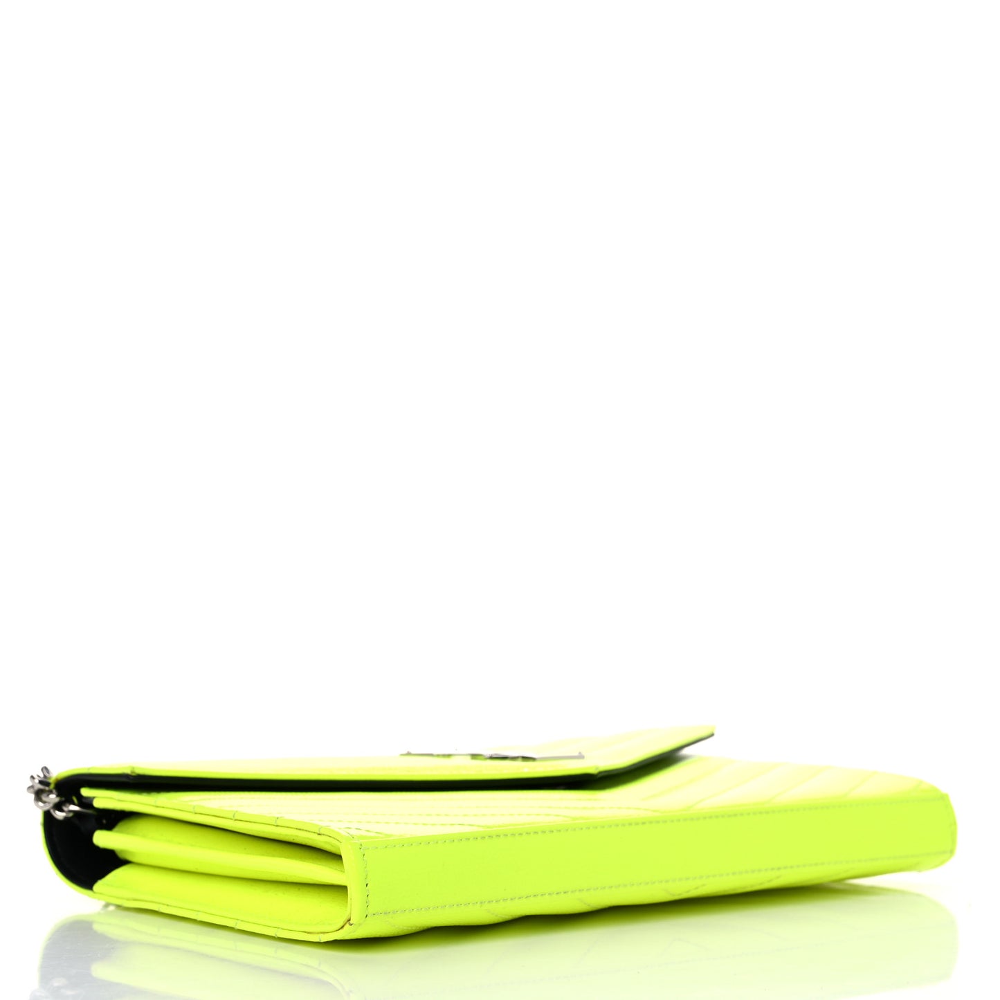 Patent Grain De Poudre Matelasse Chevron Monogram Chain Wallet Neon Yellow