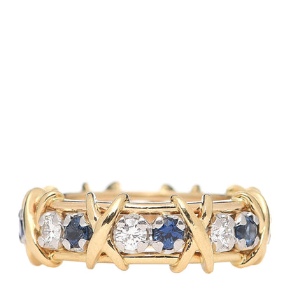 Tiffany 18K Yellow Gold Platinum Diamond Blue Sapphire Schlumberger Sixteen Stone Ring 49 5 3 of 5