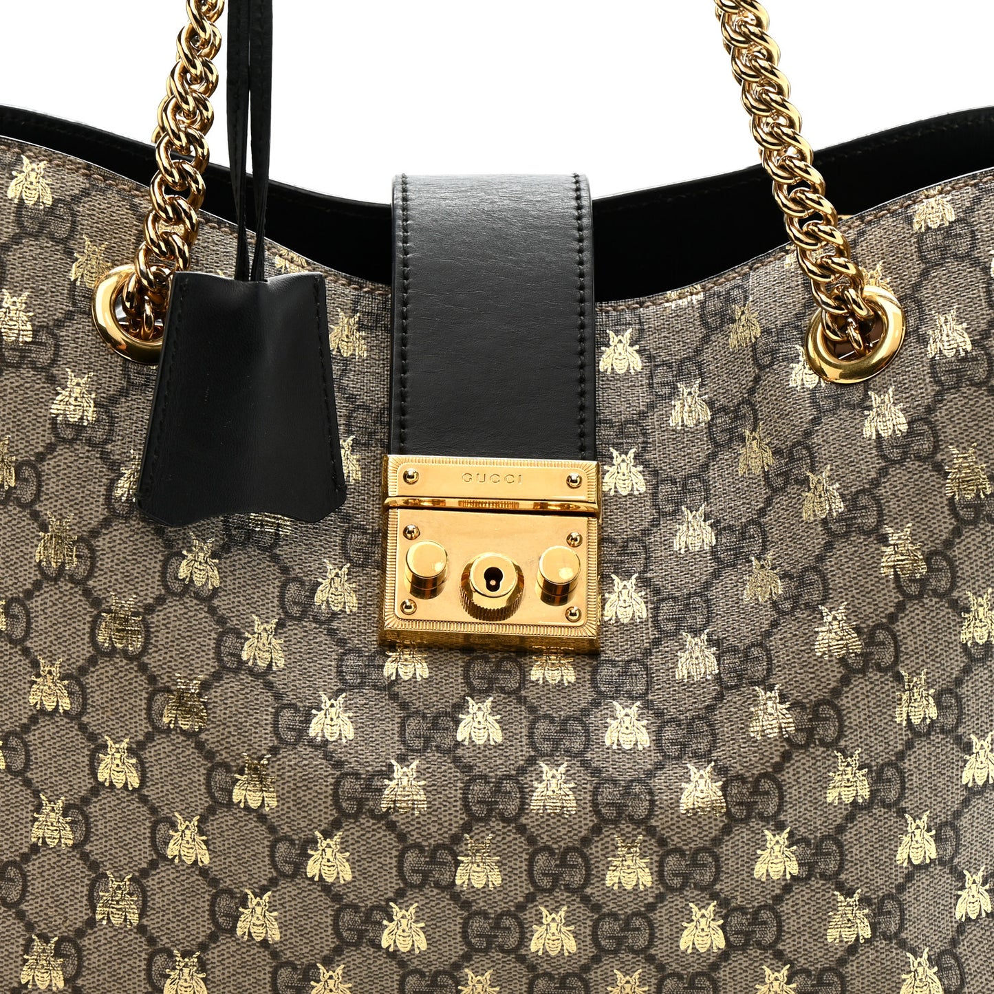 GG Supreme Monogram Bees Medium Padlock Tote Beige Oro Black