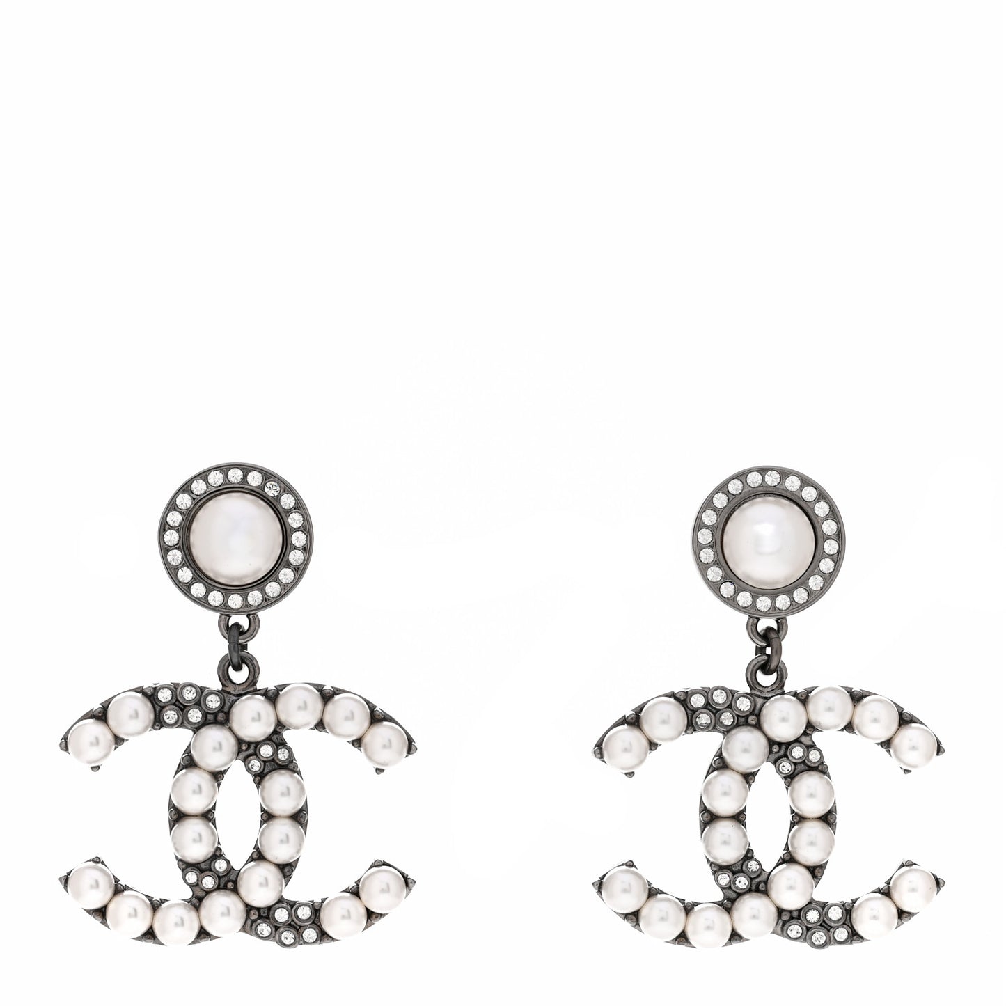 Pearl Crystal CC Drop Earrings Silver
