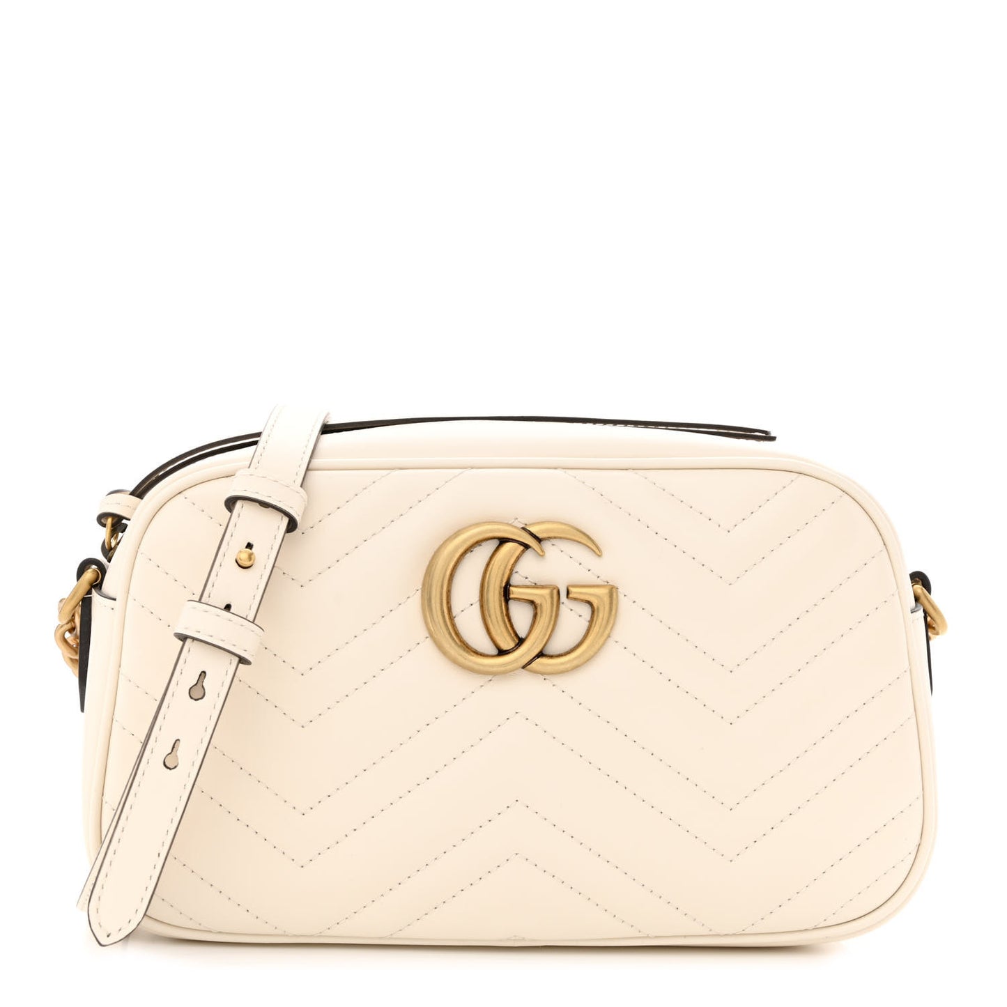 Calfskin Matelasse Small GG Marmont Chain Shoulder Bag White
