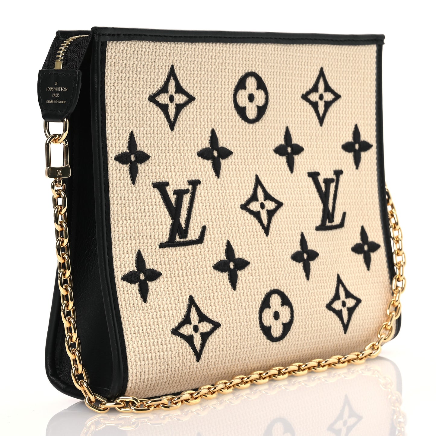 Raffia Calfskin Monogram Toiletry Pouch 26 On Chain Beige Black
