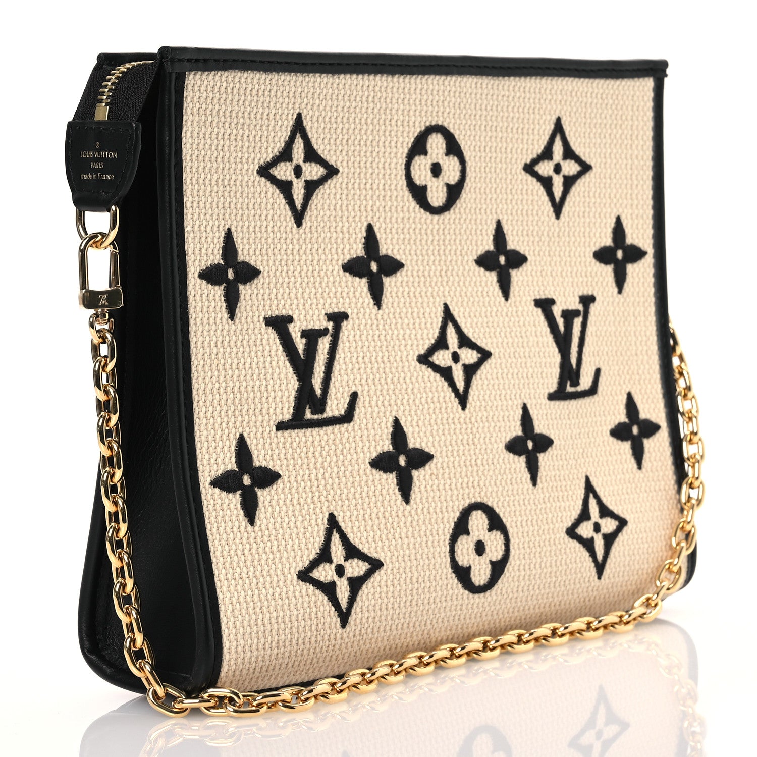 Louis Vuitton Raffia Calfskin Monogram Toiletry Pouch 26 On Chain Beige Black 3 of 10