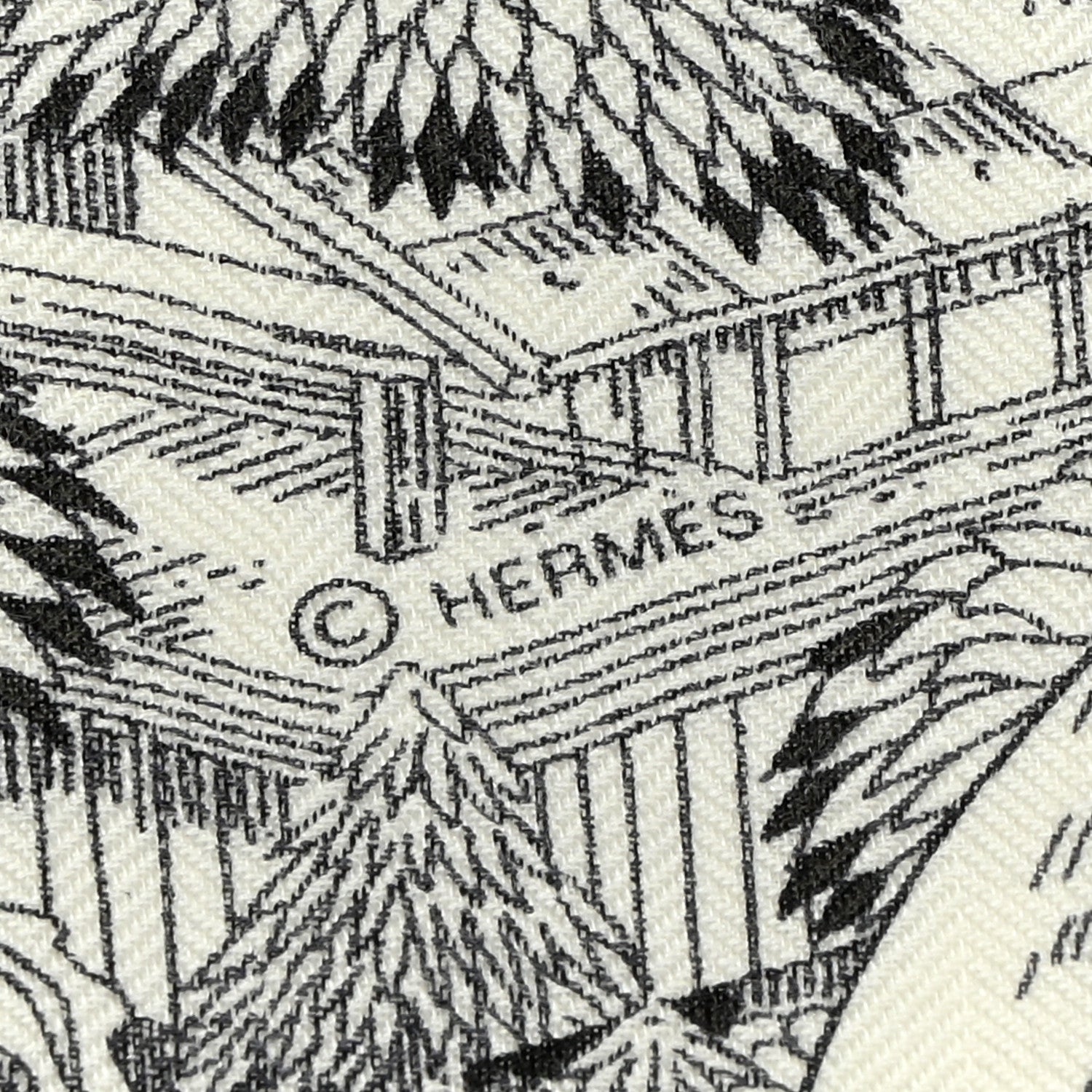 Hermes Cashmere Silk Retour a la Nature Shawl 140 White Black Multicolor 3 of 4