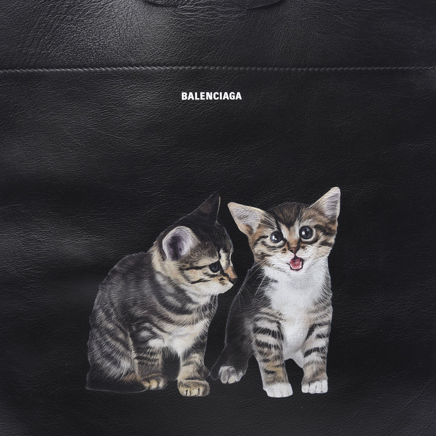 Balenciaga Calfskin Printed Kitten Plastic Bag Shopper S Black 10 of 10