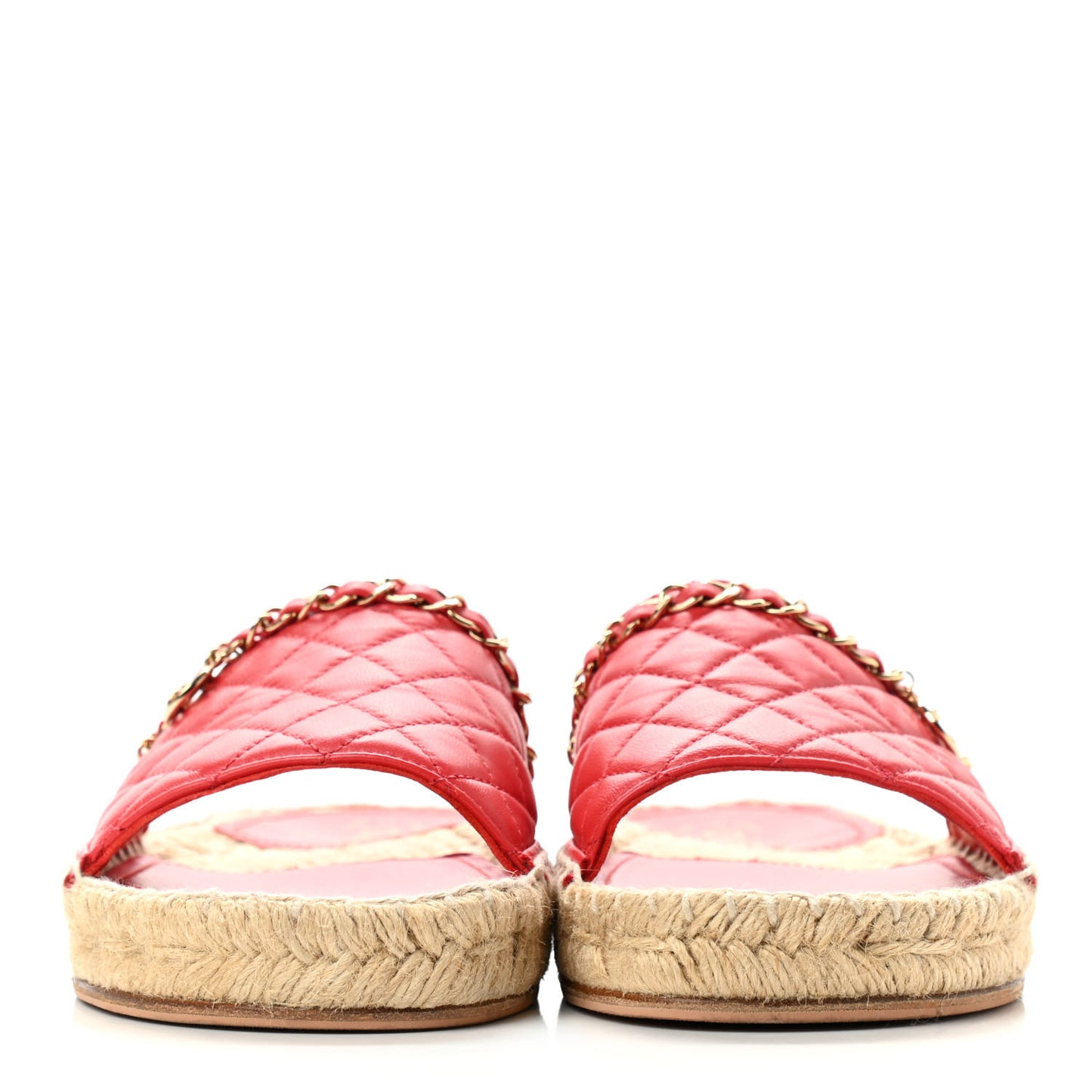Lambskin Quilted CC Espadrille Slip On Sandals 39 Red