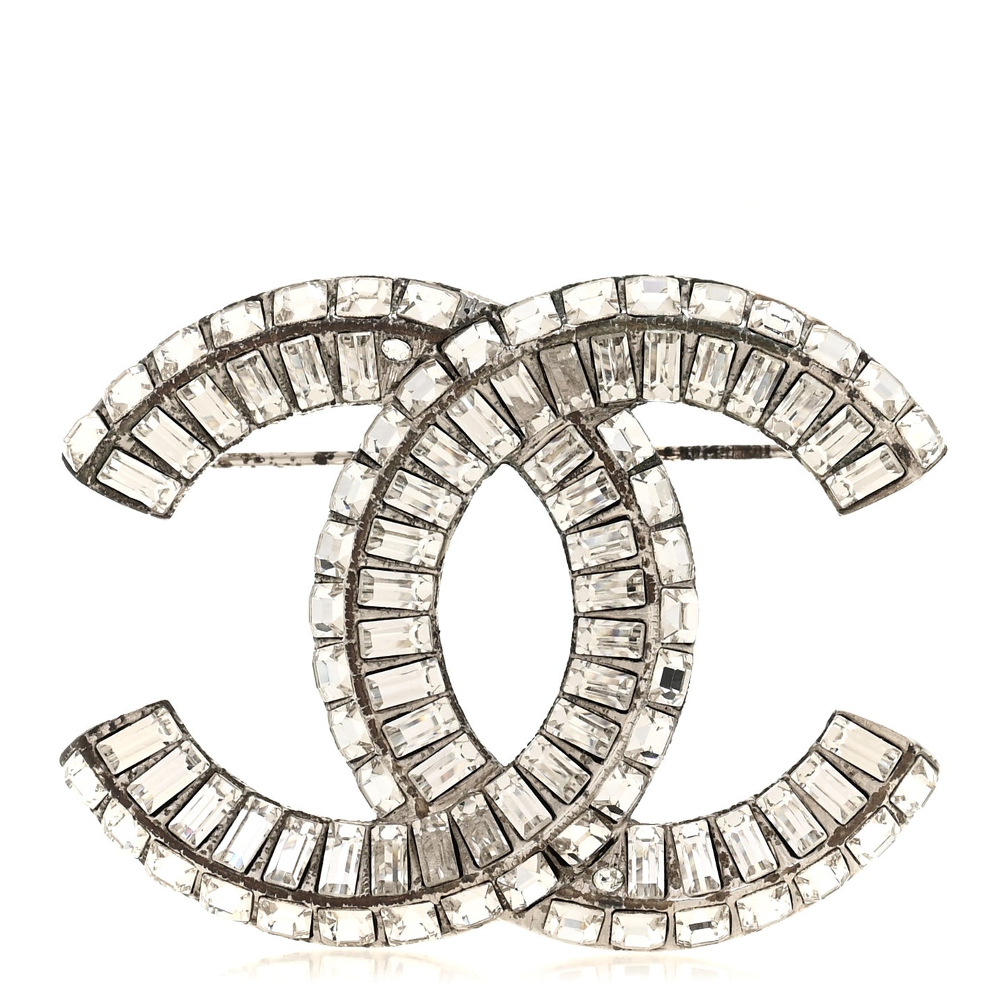 Baguette Crystal CC Brooch Silver