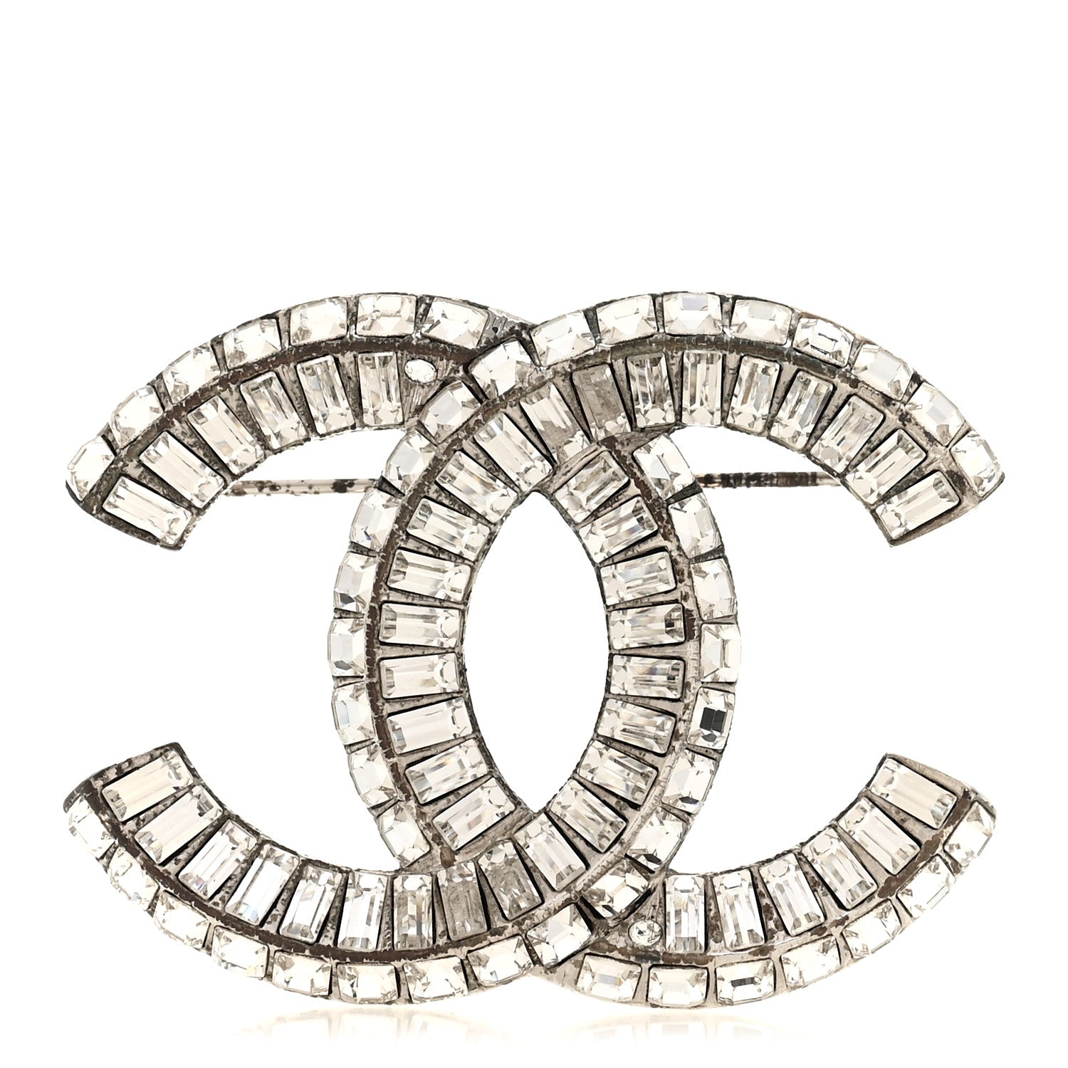 Chanel Baguette Crystal CC Brooch Silver 1 of 4