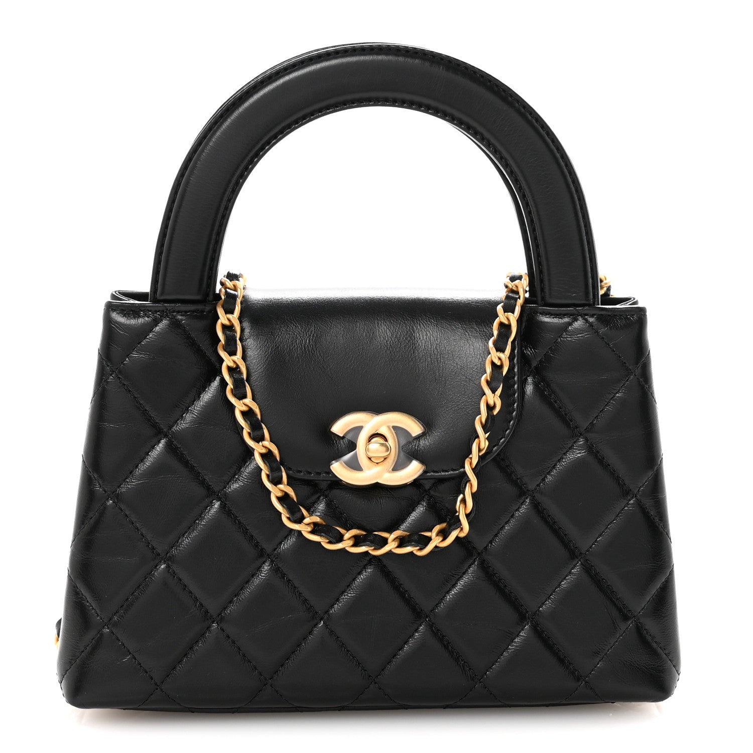 Chanel Shiny Aged Calfskin Quilted Nano Kelly Shopper Black 1 of 11