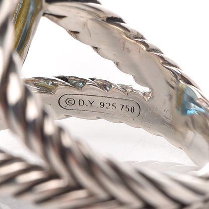 David Yurman Sterling Silver 18K Yellow Gold Blue Topaz 13mm Signature Oval Ring 56 7.5 5 of 6