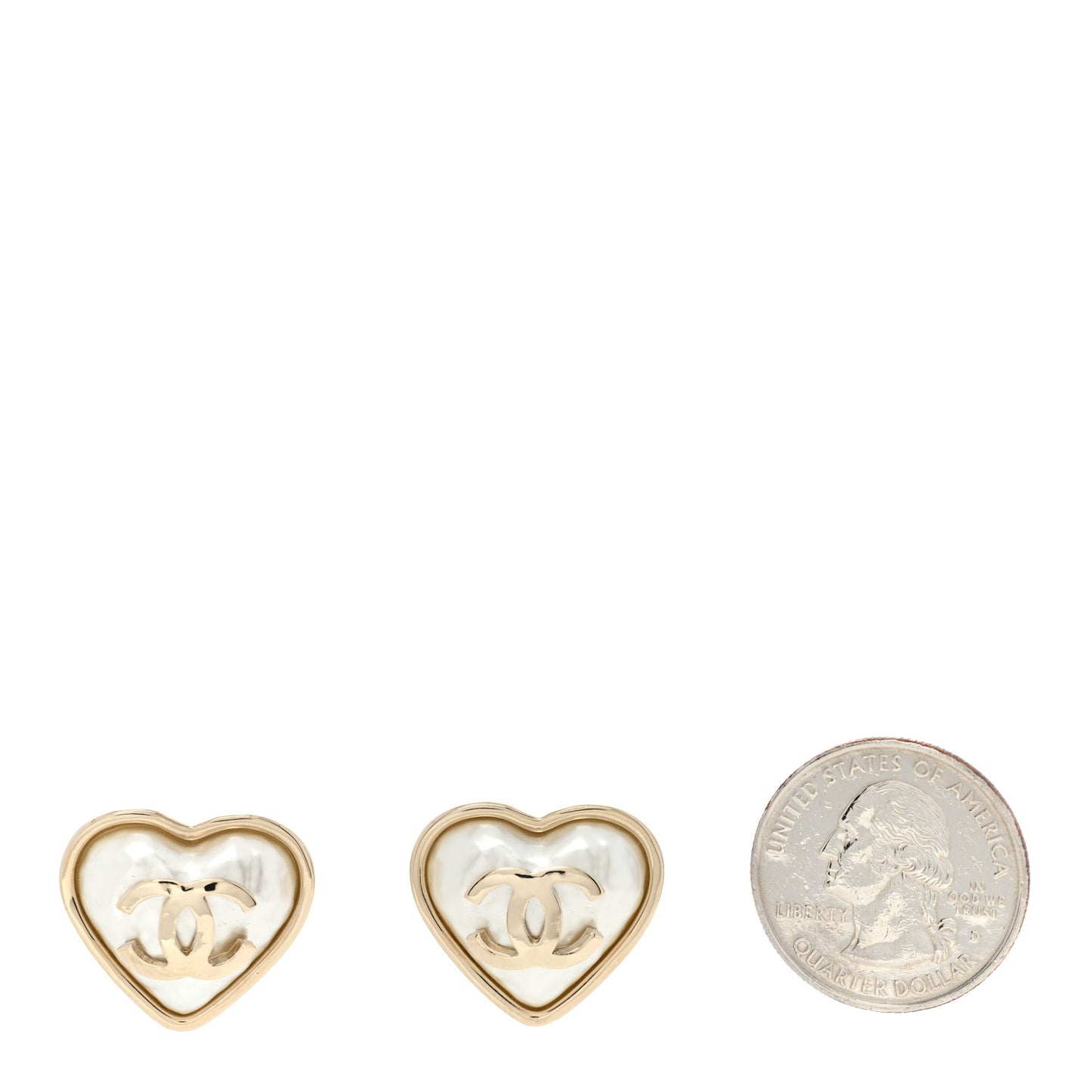 Pearl CC Heart Earrings Gold