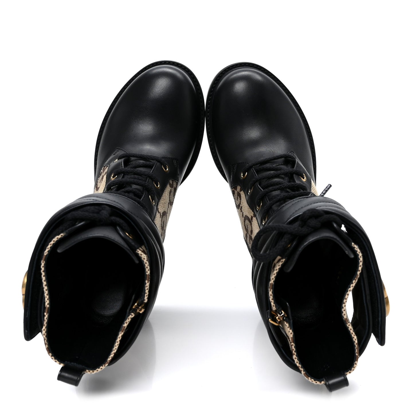 Flores Calfskin Monogram Maxi GG Nappa Matelasse Double G Ankle Boots 39.5 Black Camel Ebony