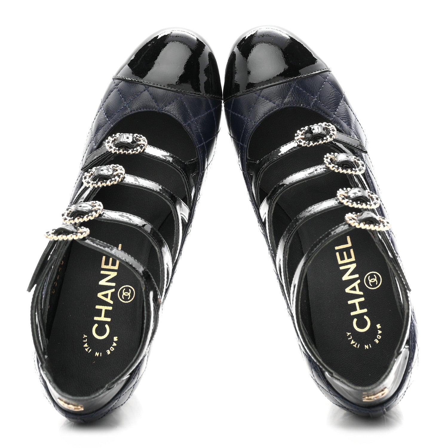 Chanel Patent Calfskin Quilted CC Cap Toe Pumps 35 Navy Black 2 of 10