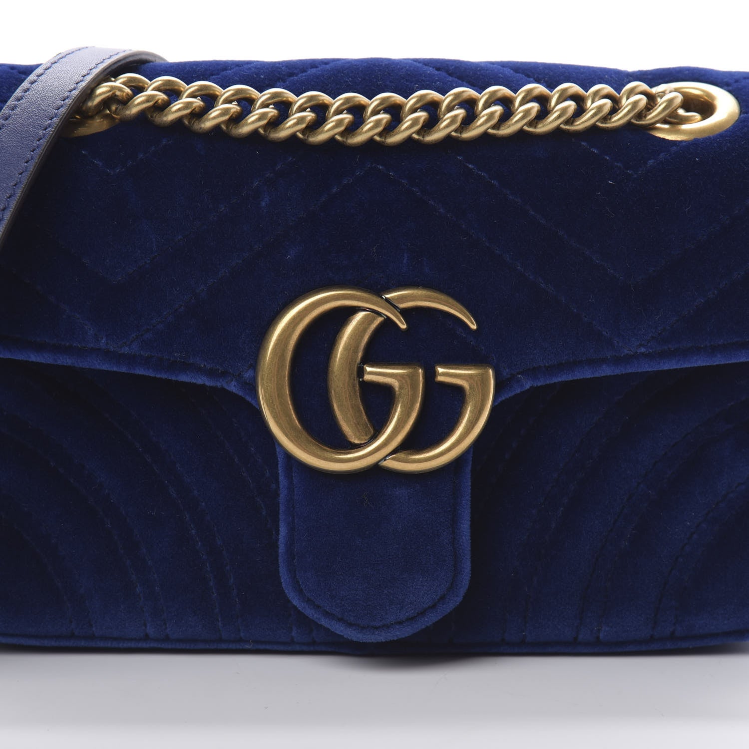 Gucci Velvet Matelasse Mini GG Marmont Shoulder Bag Cobalt Blue 5 of 8