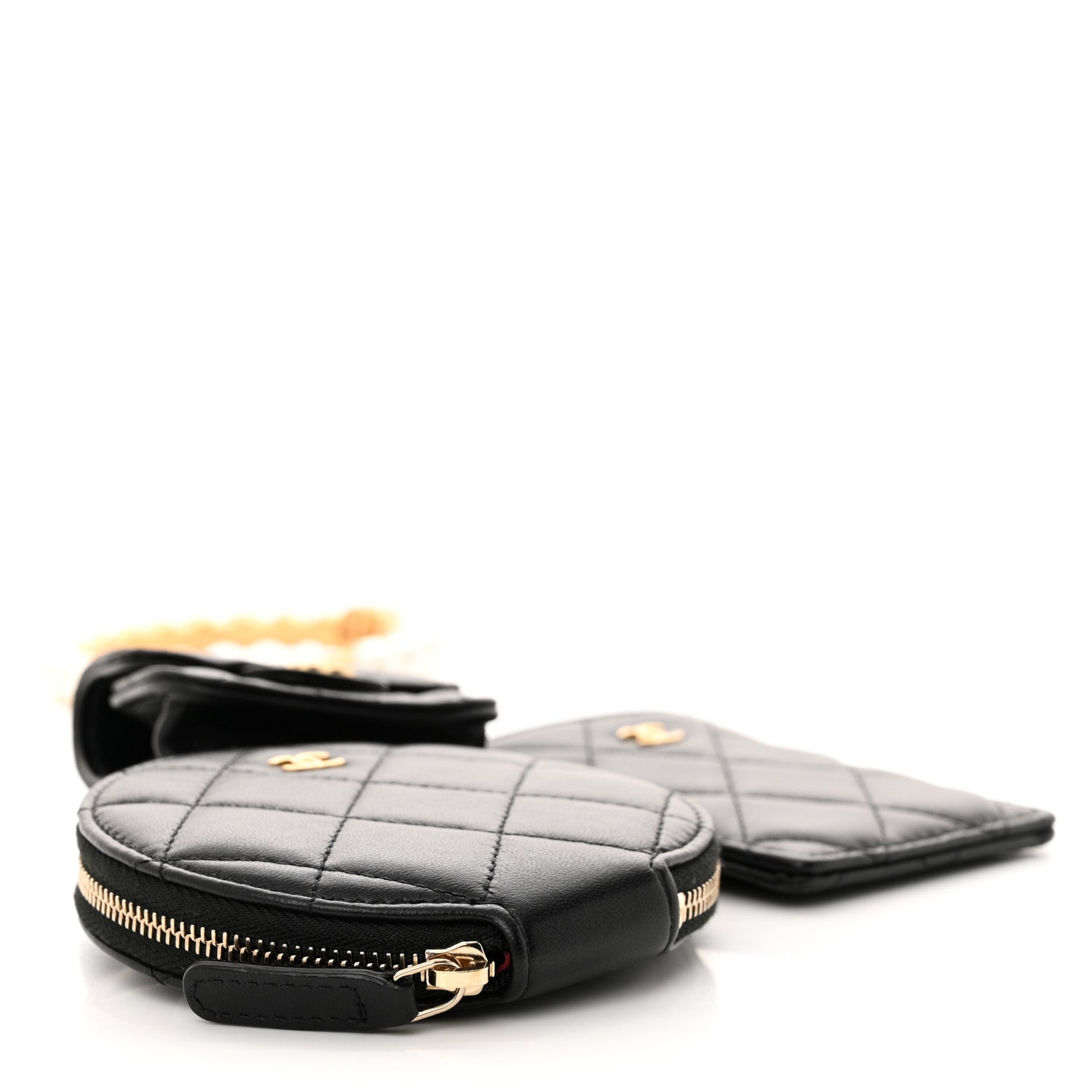 Chanel Pearl Lambskin Pearl Crown CC Wristlet Multi Pouches Black 4 of 11