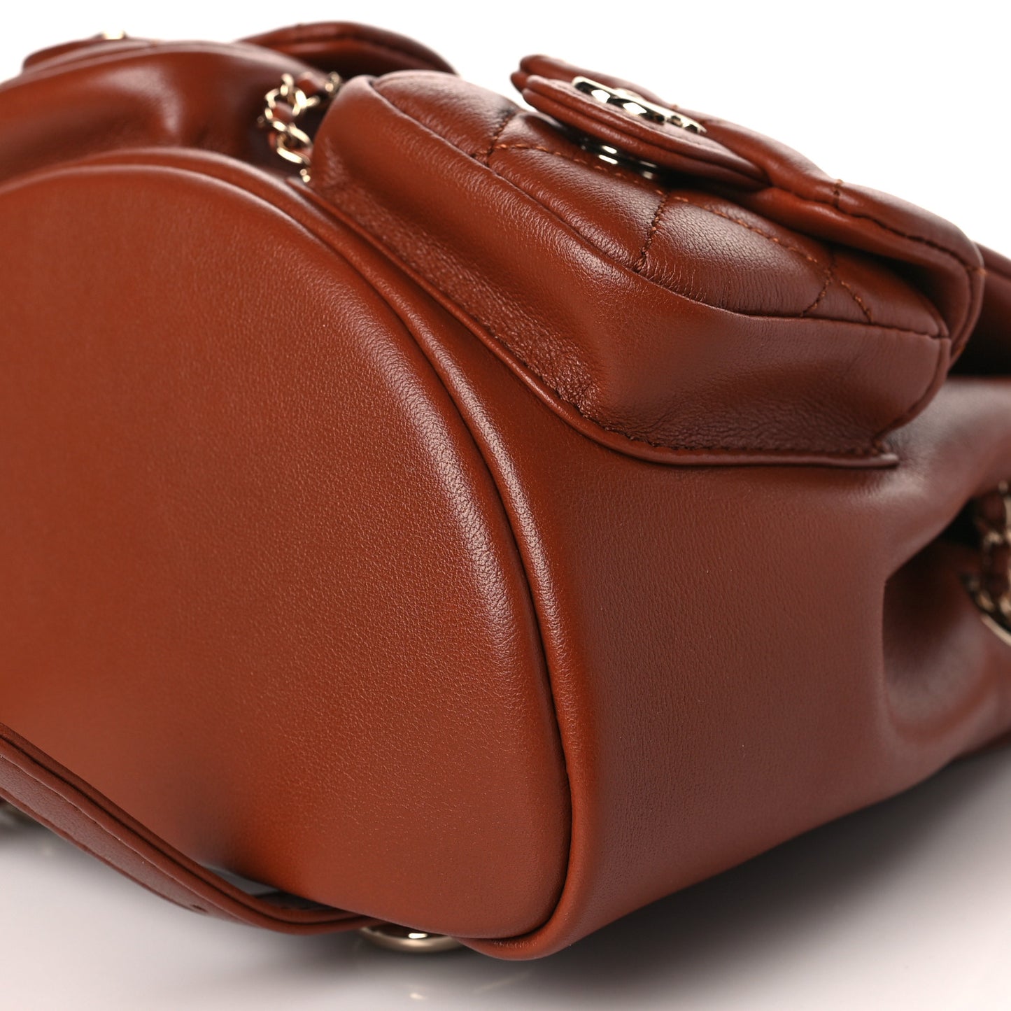Calfskin Quilted Small Duma Pockets Drawstring Backpack Light Brown