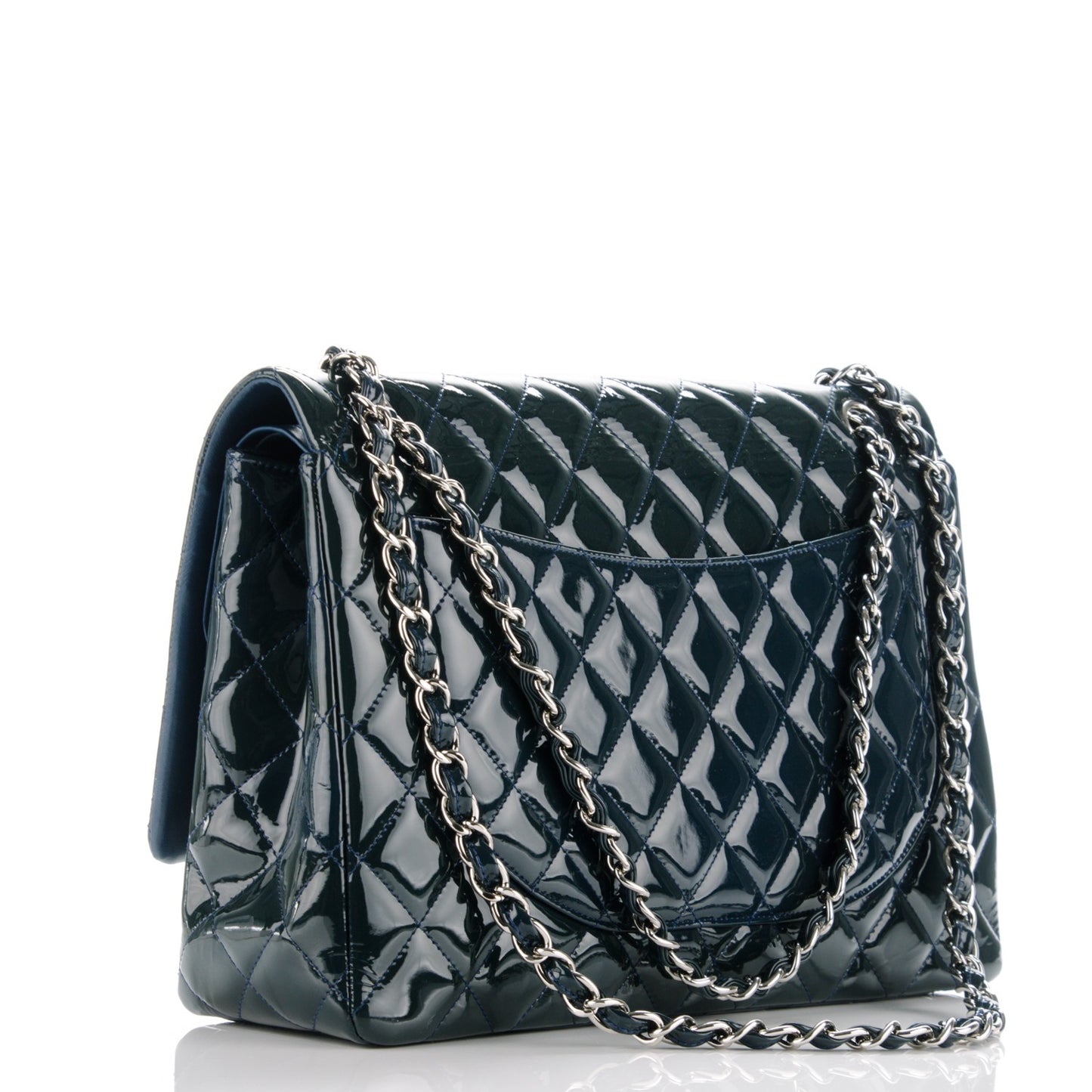 Patent Quilted Maxi Double Flap Navy Blue