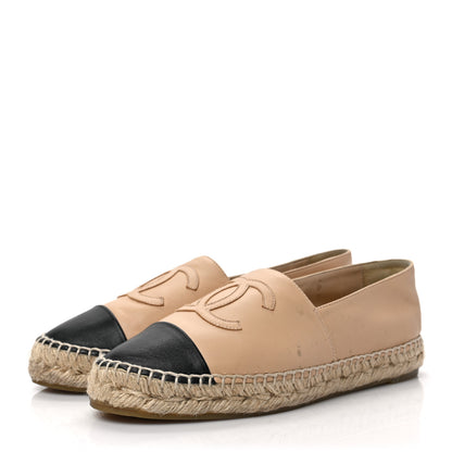 Chanel Lambskin CC Espadrilles 37 Beige Black 3 of 8
