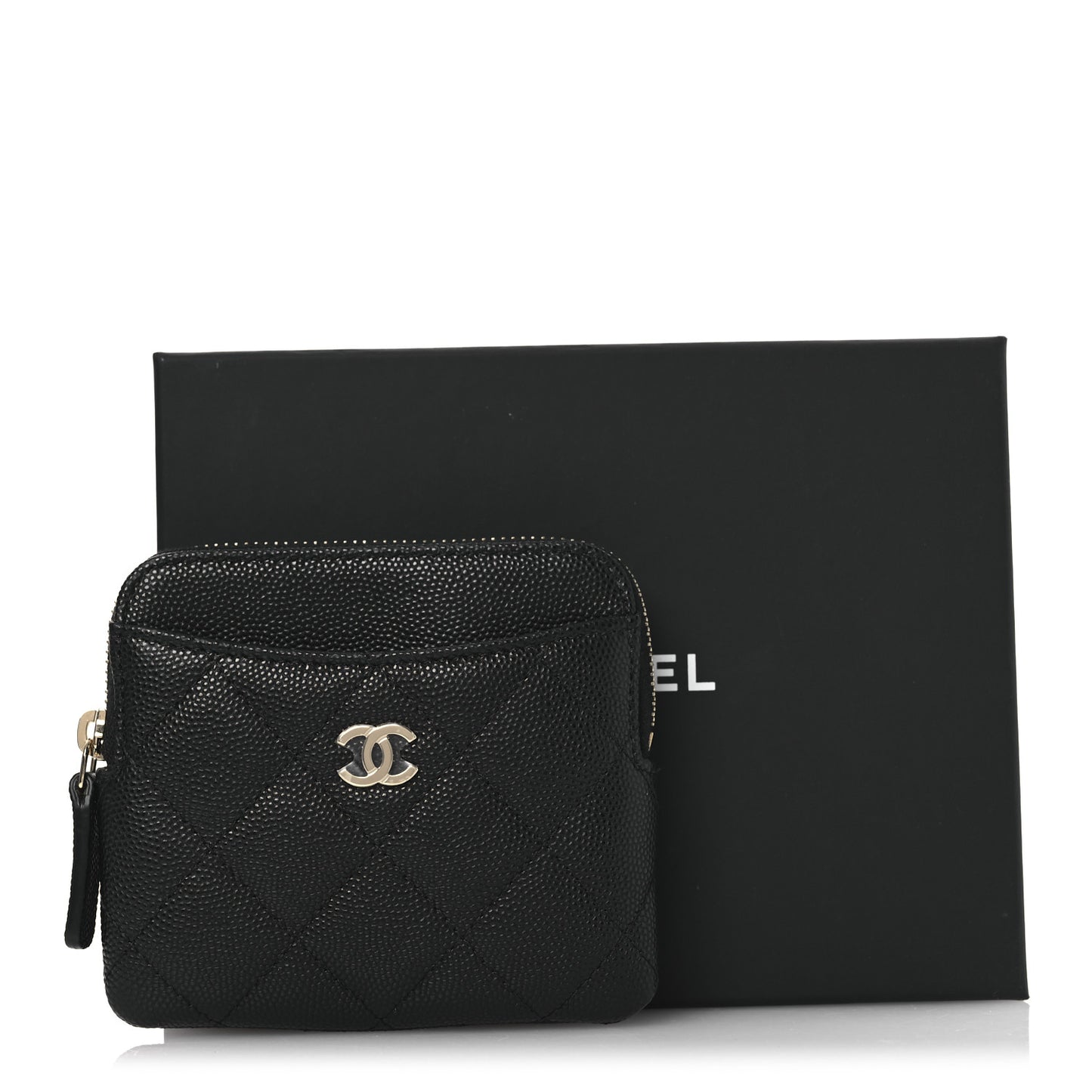 Caviar Quilted Zip Card Holder Wallet Black