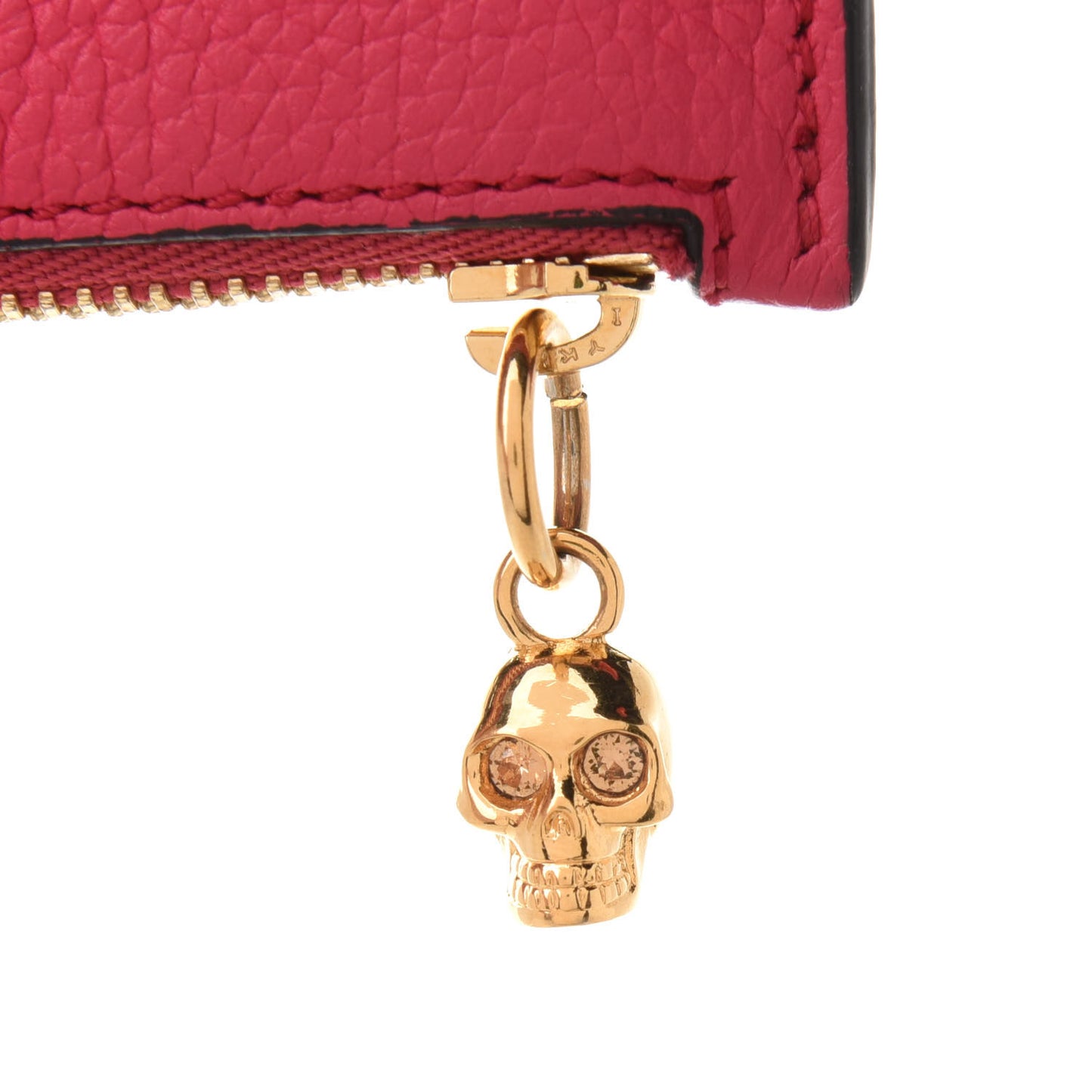 Calfskin Skull Zip Pouch Card Holder Fuchsia