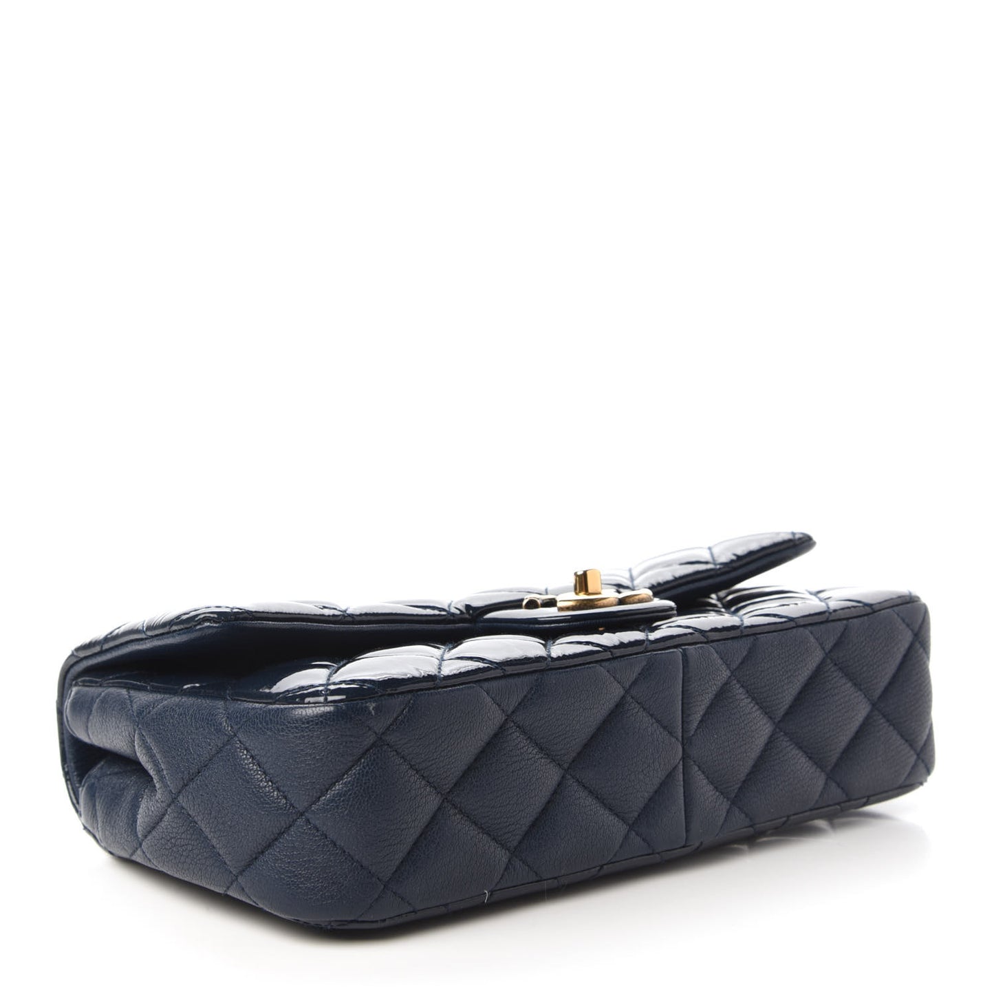 Patent Goatskin Quilted Medium CC Eyelet Flap Blue